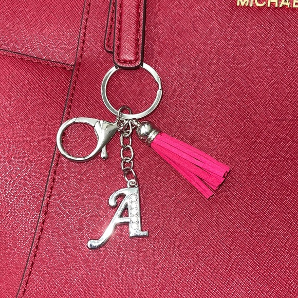 Rhinestone Decor Tassel & Letter A Charm Keychain - Picture 5 of 5